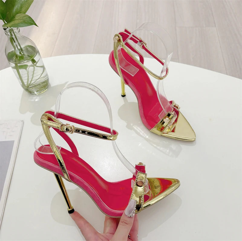 Metallic Pointed Toe Stiletto Sandals