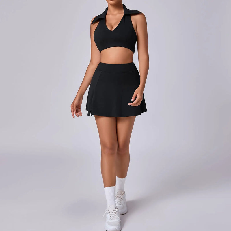 Collared Halter Tennis Skirt Set