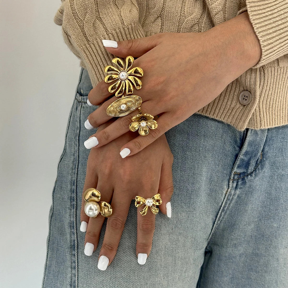 Pearl Bloom Flower Statement Ring