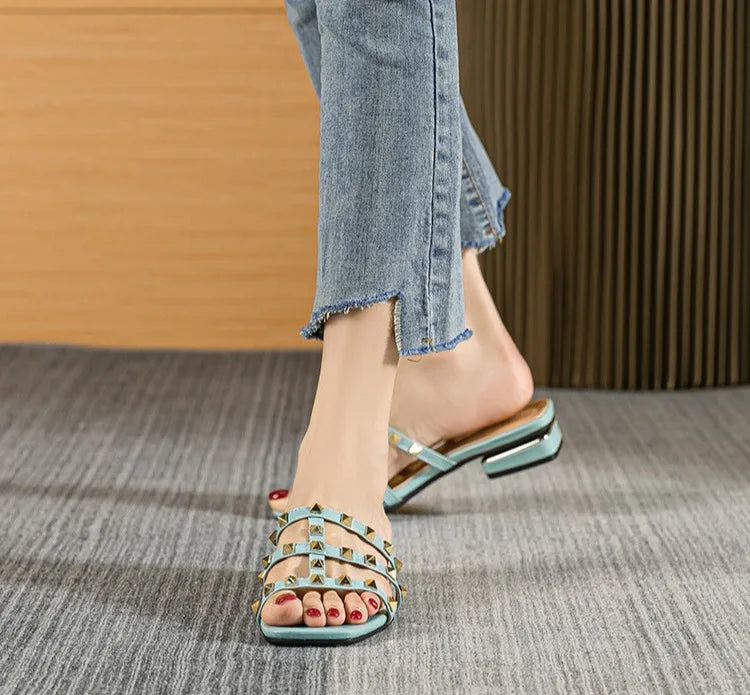 Studded Strap Block Heel Sandals