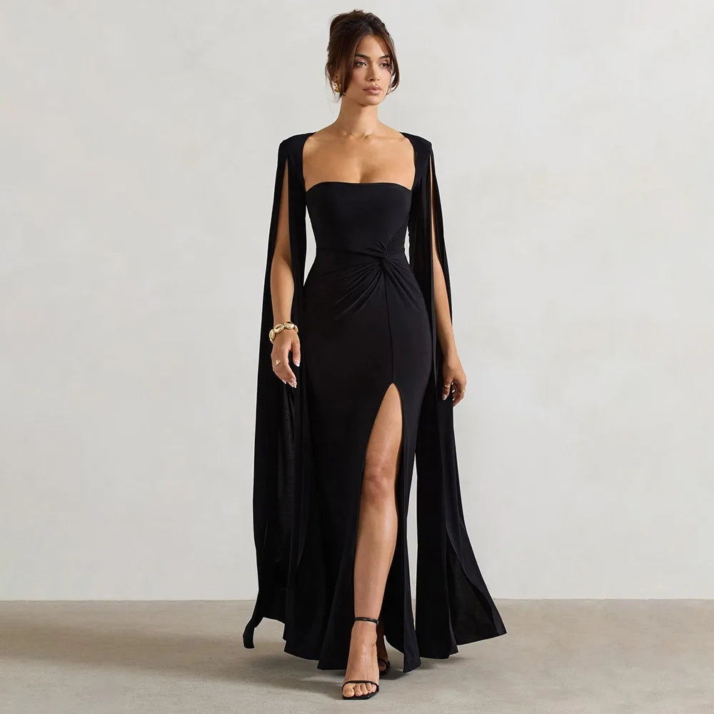 Cape Sleeve Strapless Evening Gown
