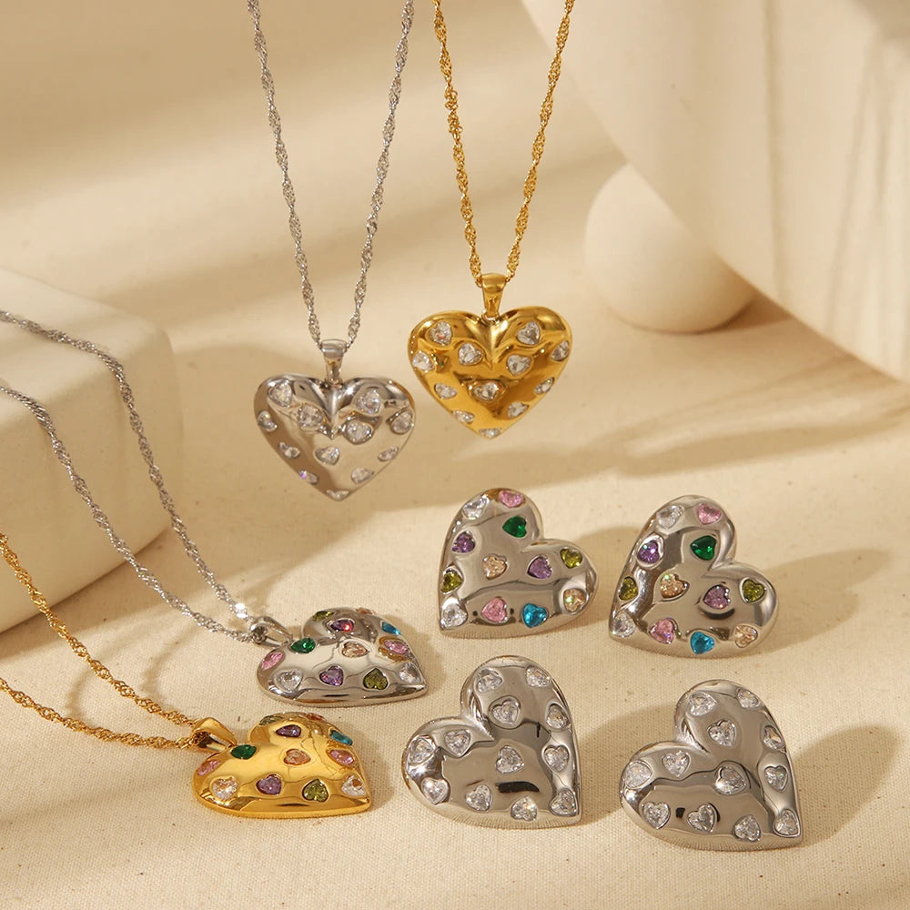 Crystal Heart Confetti Pendant Necklace