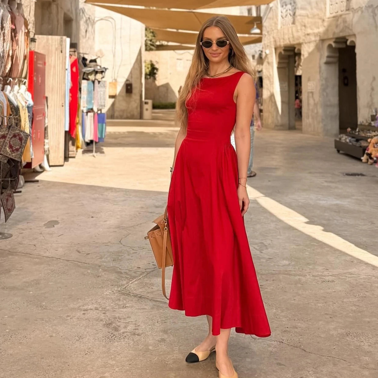 Sleeveless A-Line Midi Dress