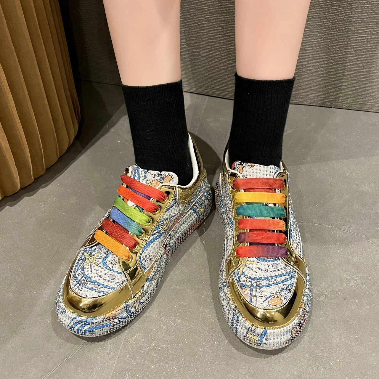 Rainbow Lace Metallic Sneakers