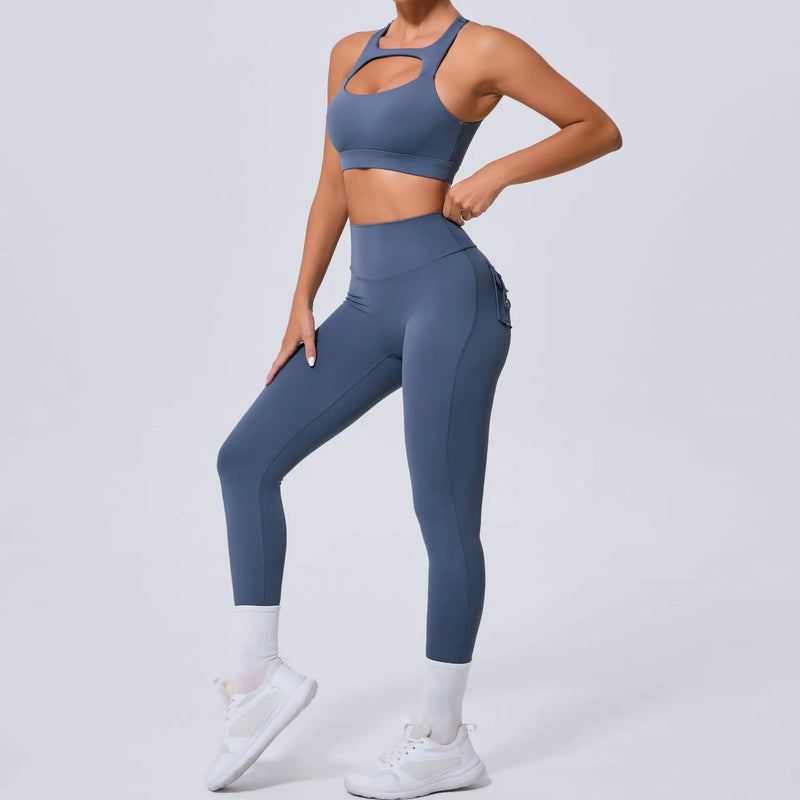 Cutout Sports Bra & High-Waist Pocket Leggings Set