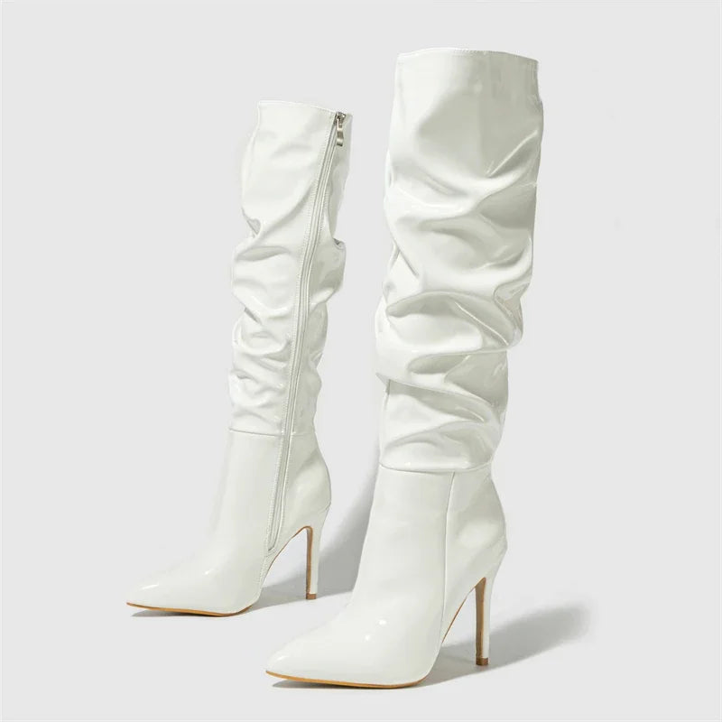 Sleek Patent Ruched Over-the-Knee Boots