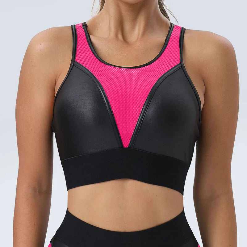 Faux Leather & Mesh Workout Set