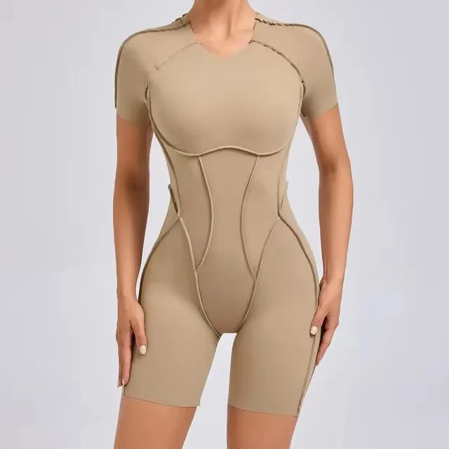 Seam-Contour Short Sleeve Jumpsuit