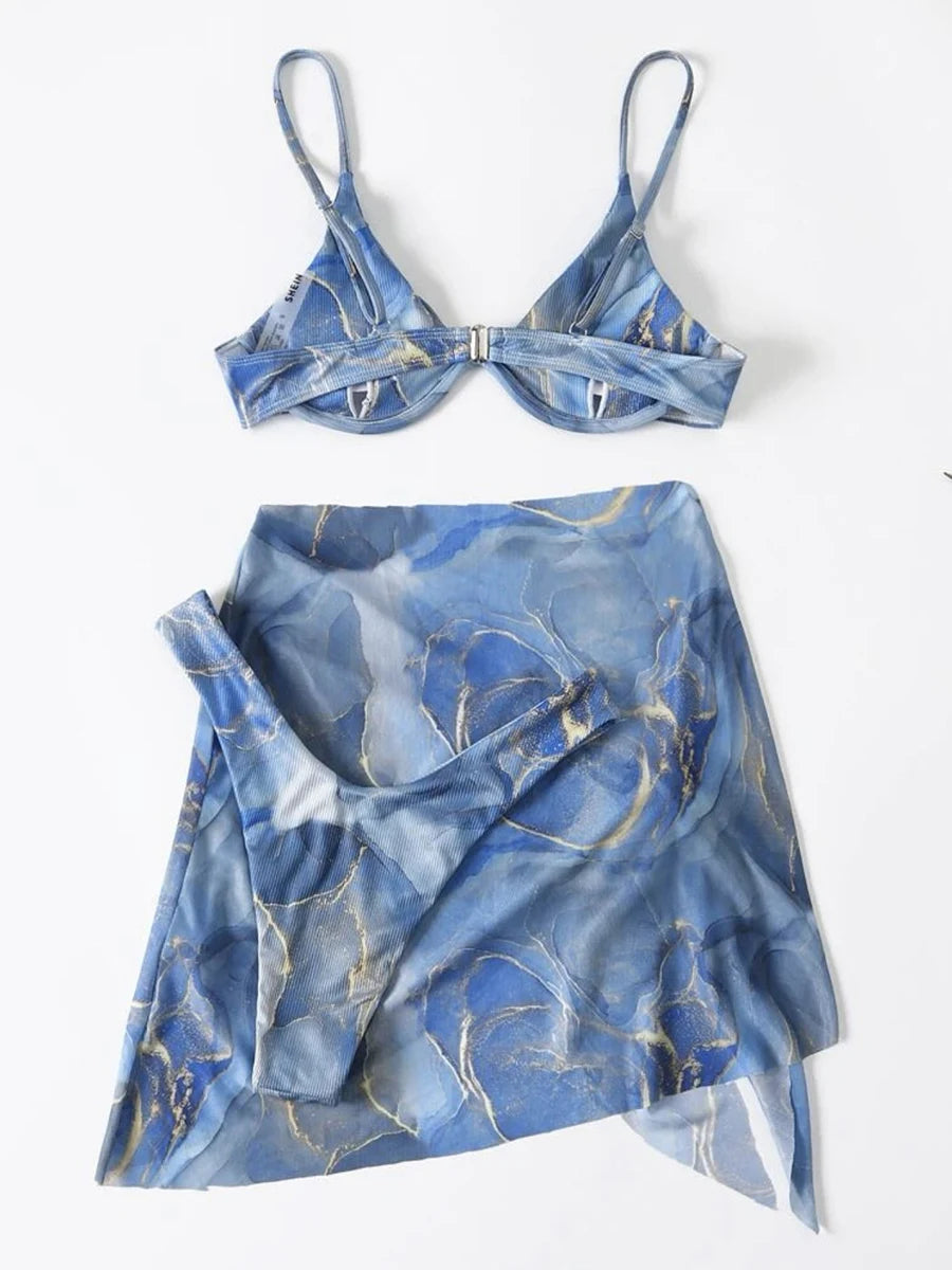 Marble Print Bikini with Sarong