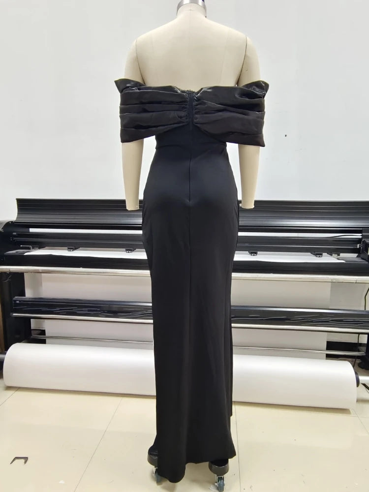 Off-Shoulder Satin Evening Gown