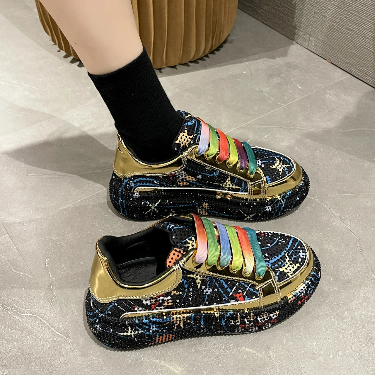 Rainbow Lace Metallic Sneakers