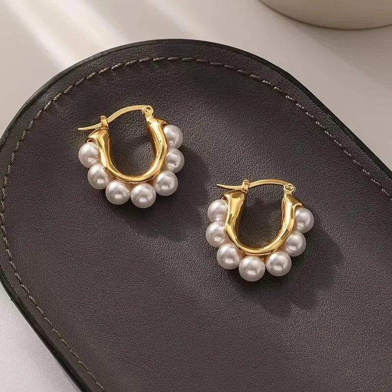 Pearl Accent Hoop Earrings
