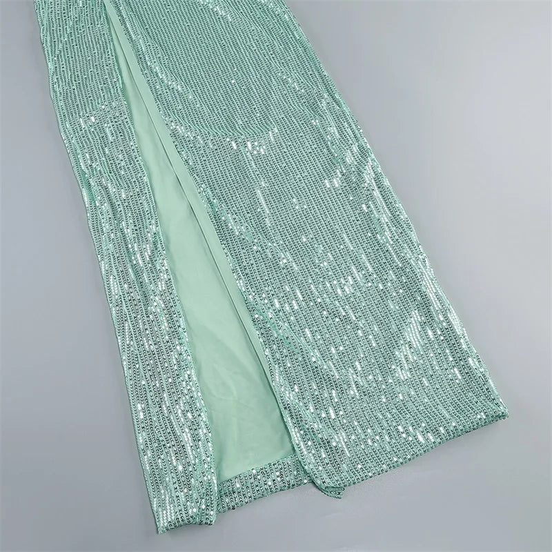Sequin Spaghetti Strap Evening Gown
