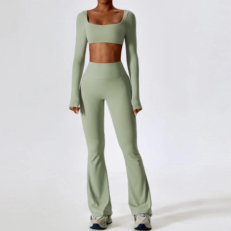 Long Sleeve Crop Top & Flare Pants Set