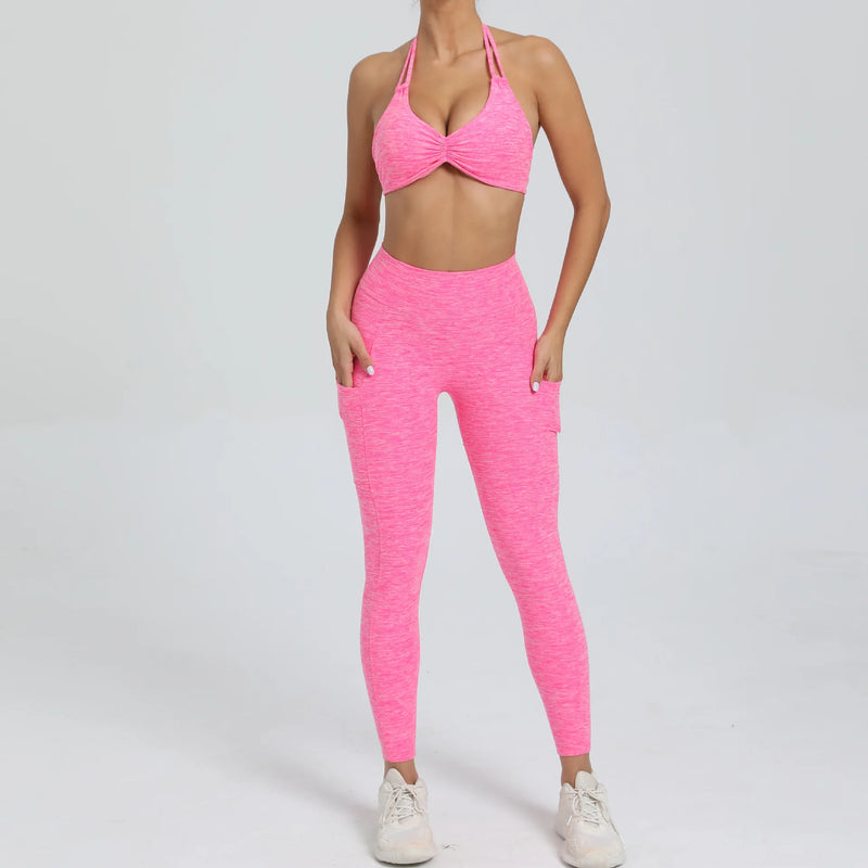 Halter & Ruched Leggings Workout Set