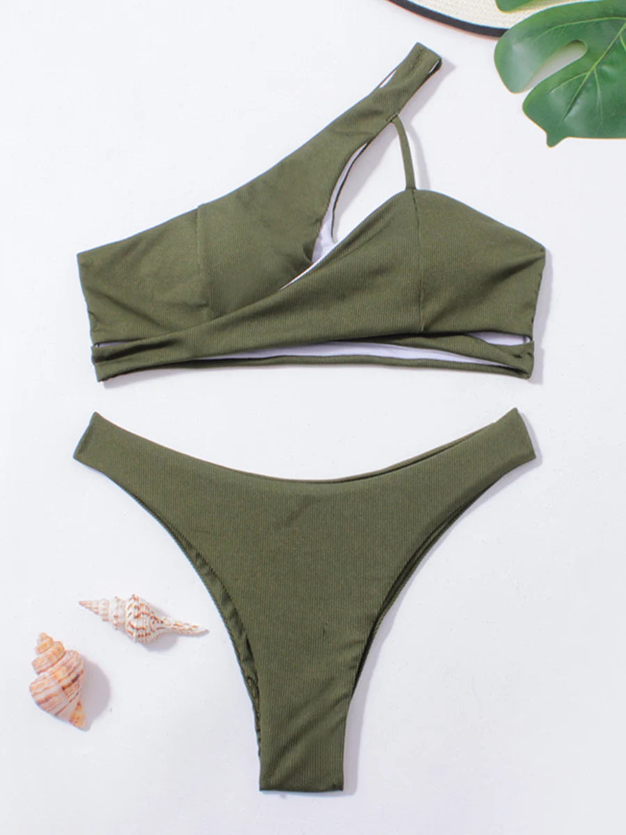Ribbed Asymmetrical Bikini Set