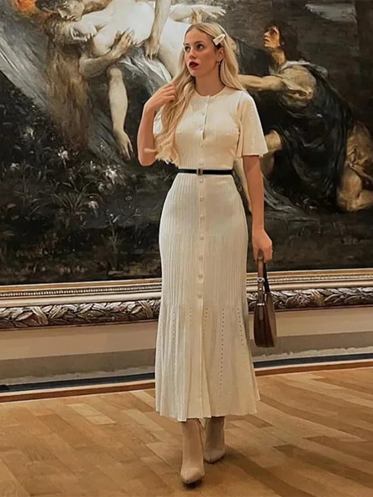 Button-Down Pleated Midi Dress