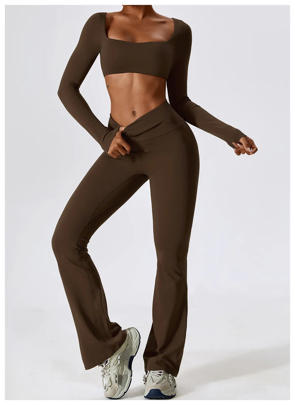 Long Sleeve Crop Top & Flare Pants Set