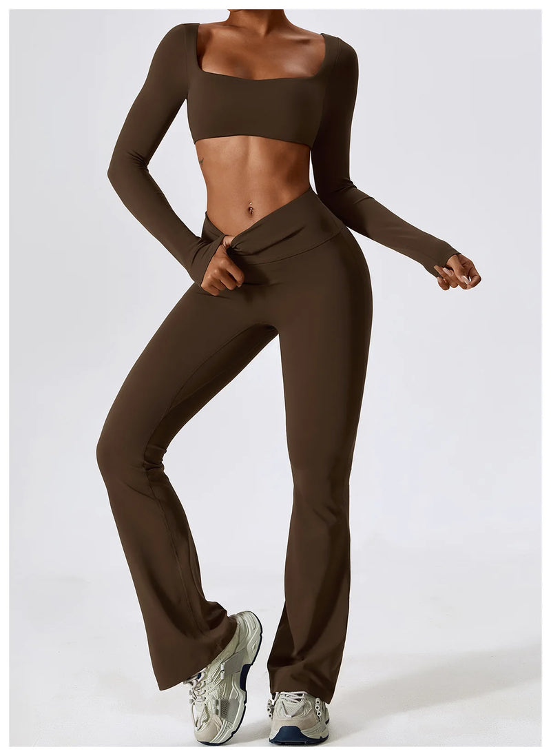 Long Sleeve Crop Top & Flare Pants Set