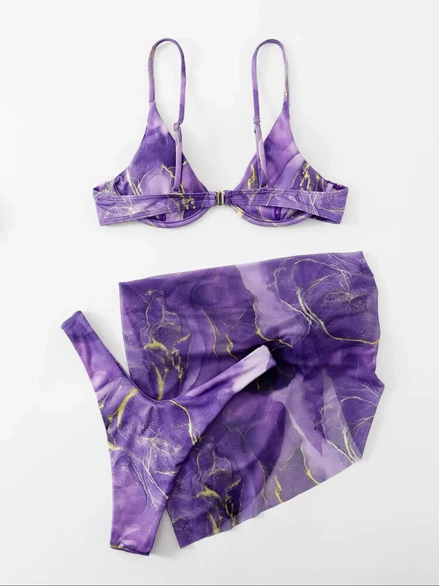 Marble Print Bikini with Sarong
