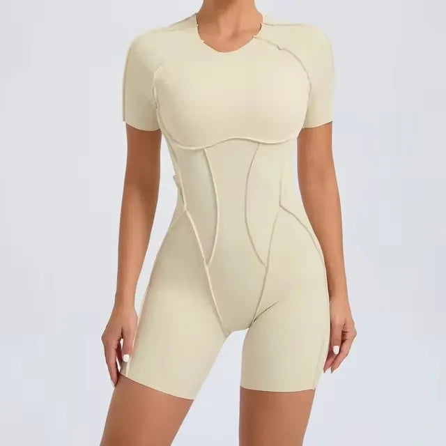 Seam-Contour Short Sleeve Jumpsuit