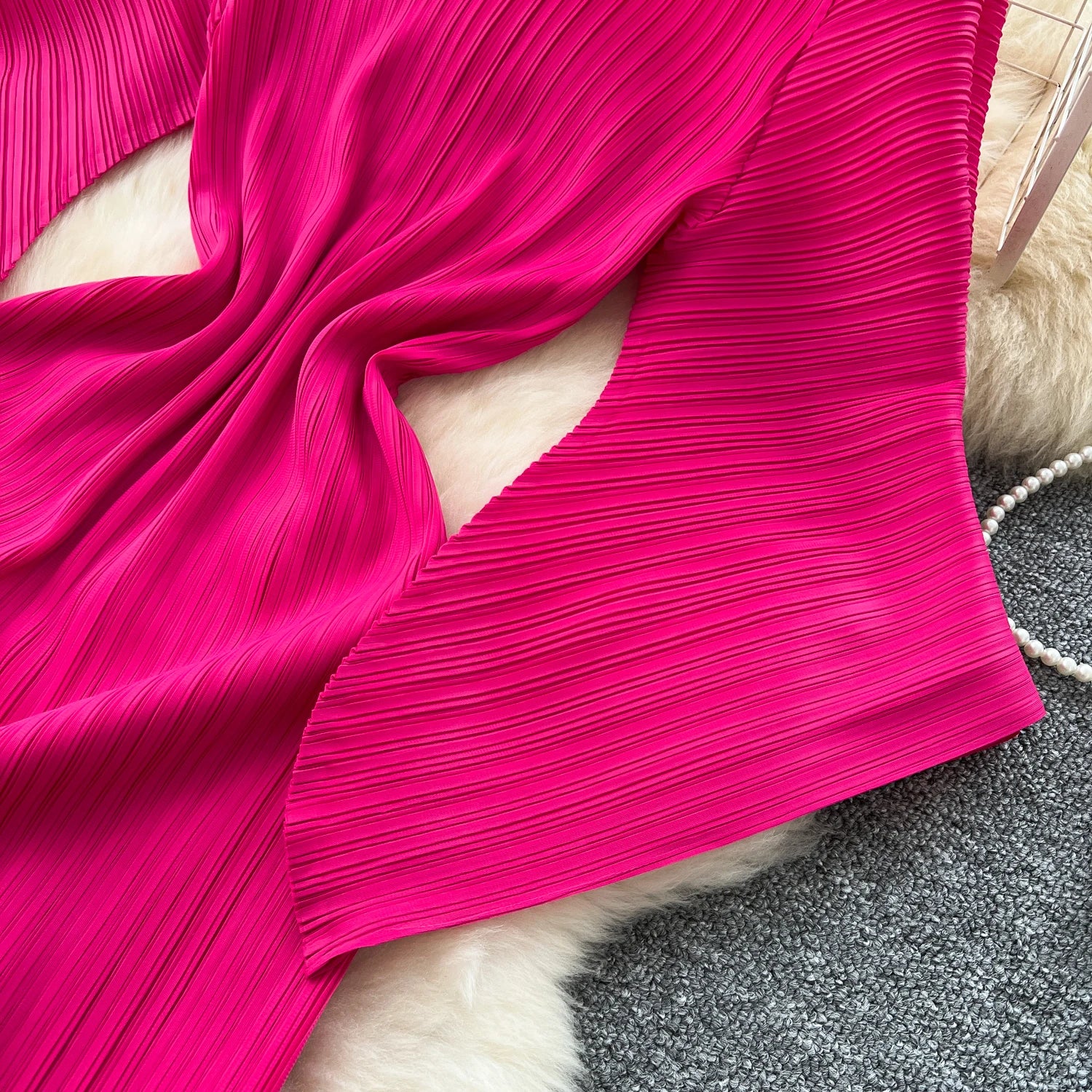Pleated Flare Sleeve Midi Dress