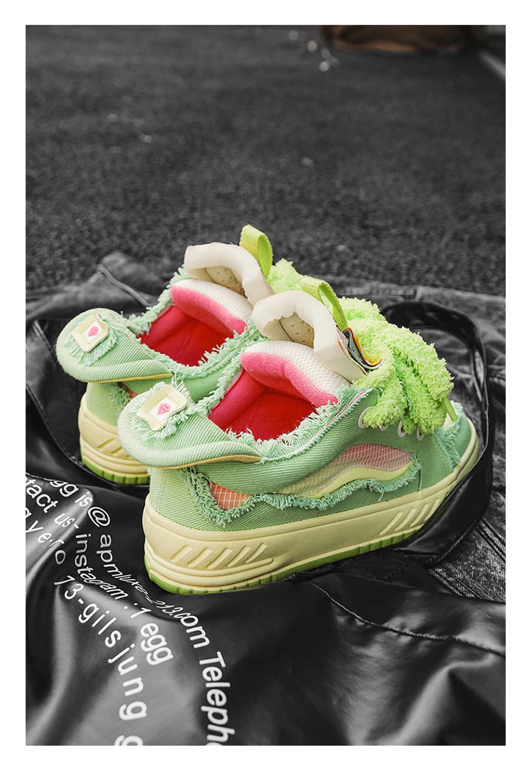 Fuzzy Lace Retro Sneakers