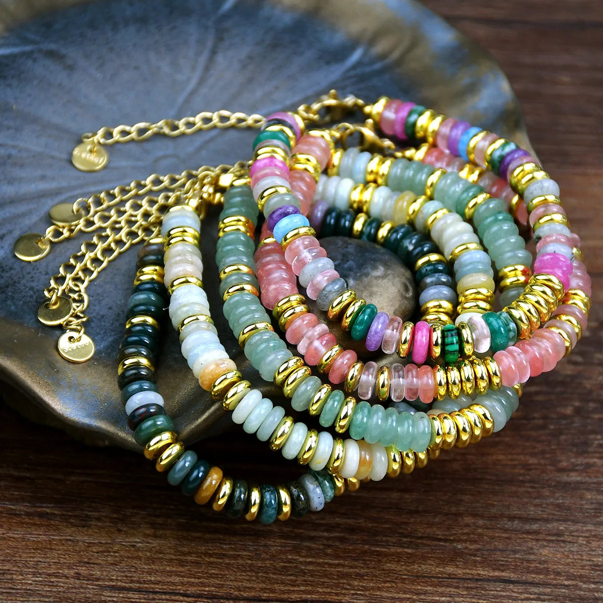 Multicolor Beaded Bracelet with Gold Accents