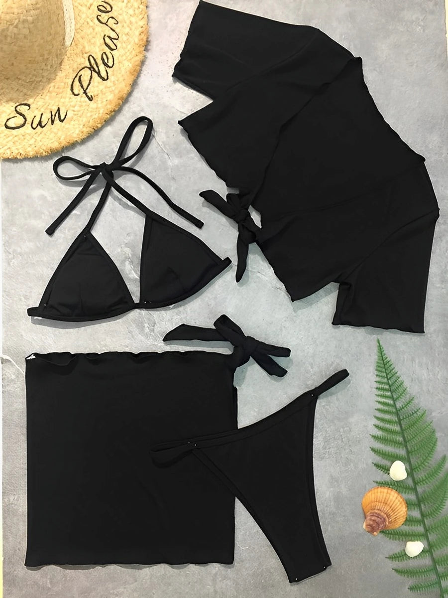 Tie Front Bikini Set with Matching Cover-Up Skirt