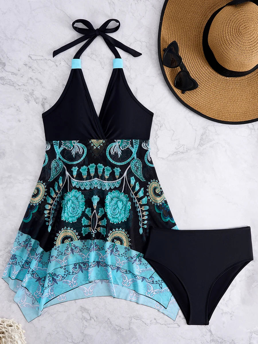 Boho Floral Print Swim Dress
