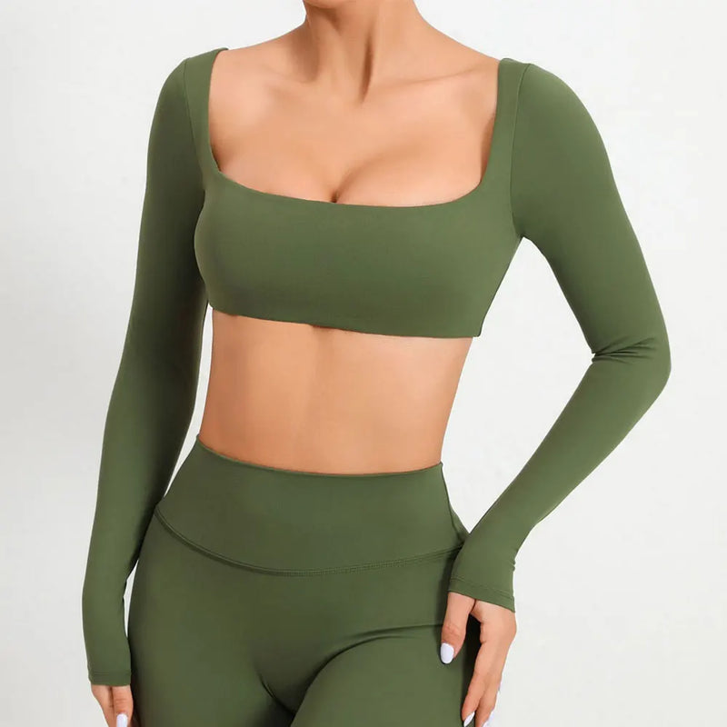 Square Neck Long Sleeve Crop Top