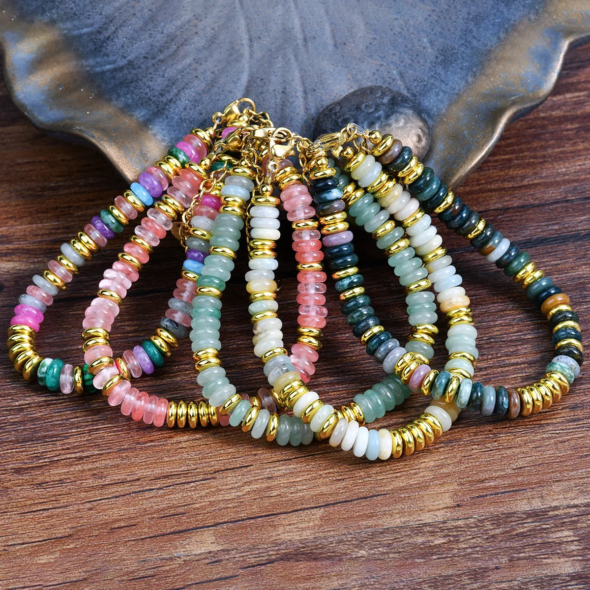 Multicolor Beaded Bracelet with Gold Accents