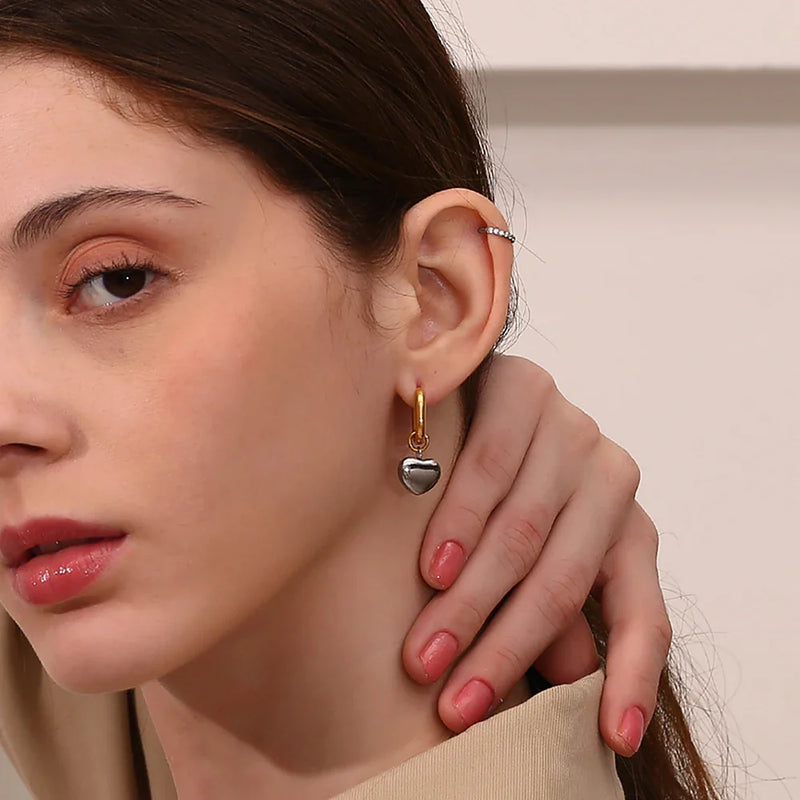 Silver Heart Drop Earrings