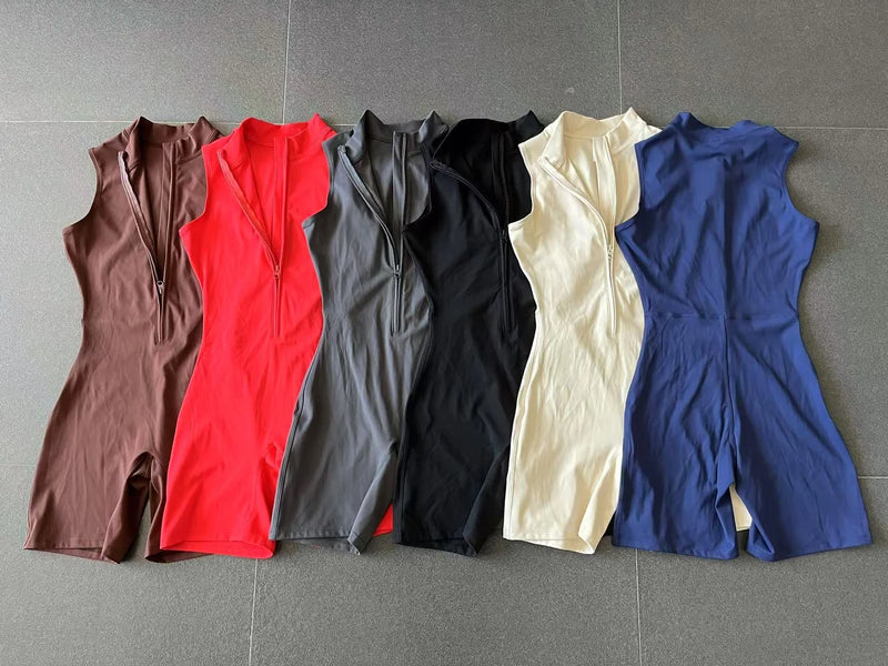 Sleeveless Zip Front Workout Romper
