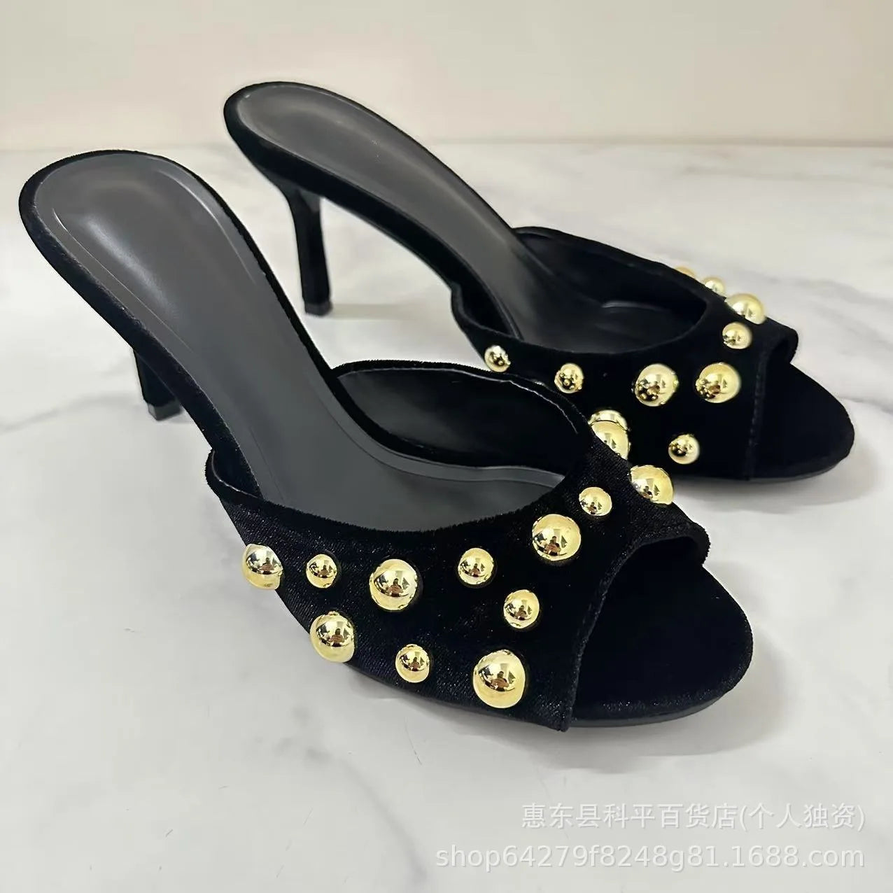 Studded Block Heel Mules