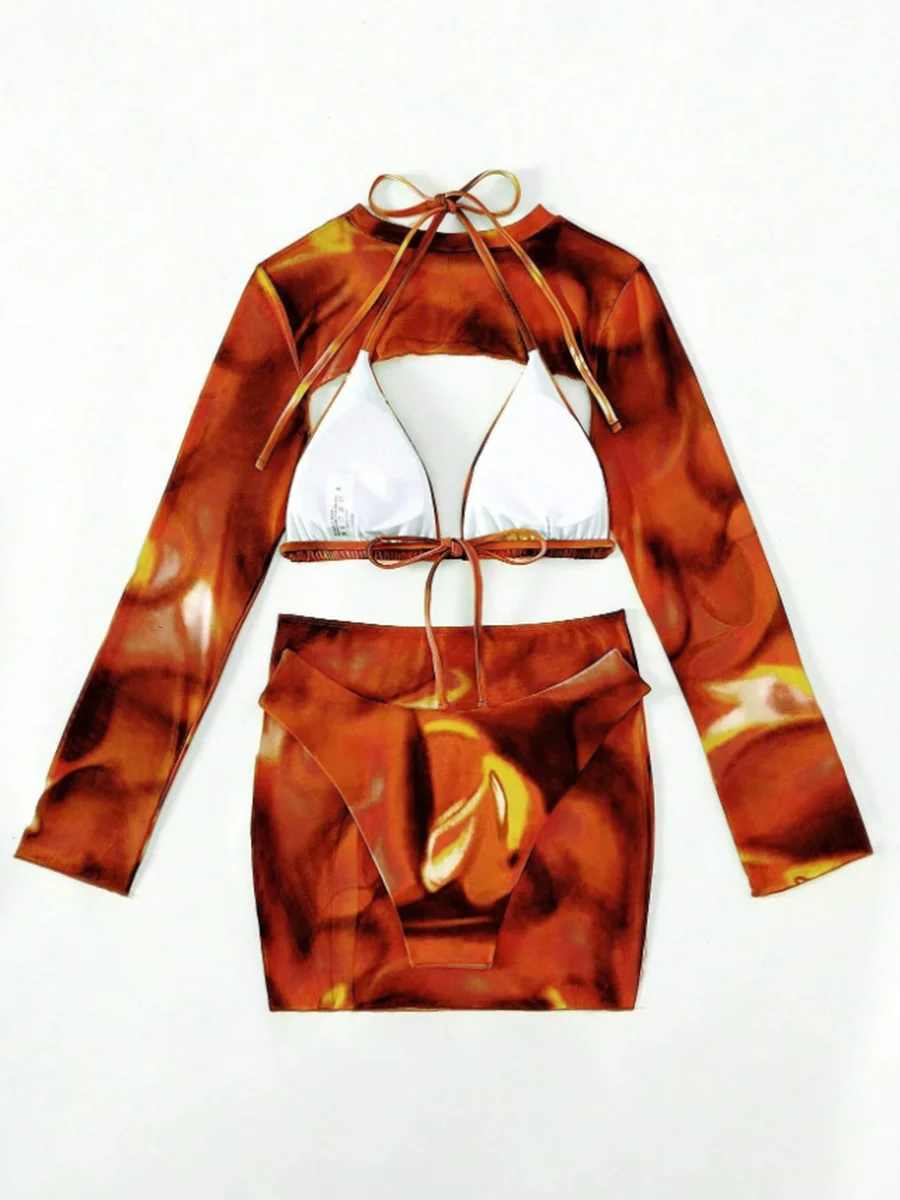 Abstract Print Three-Piece Skirt Set