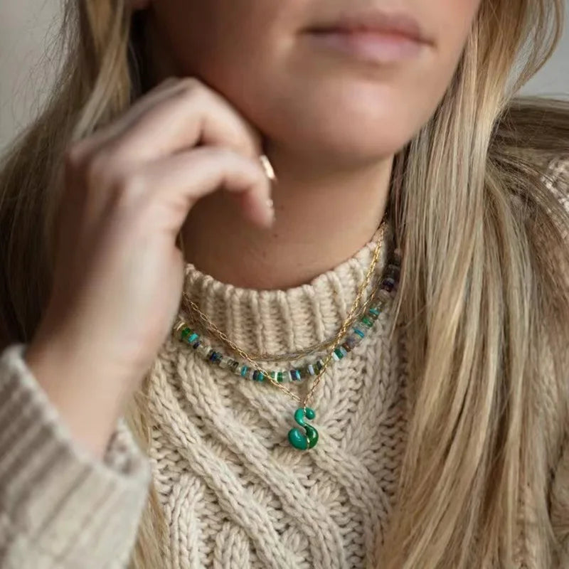 Gold Chain with Green Pendant Necklace