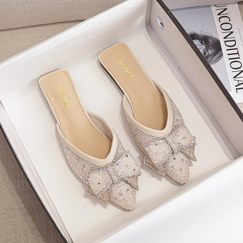 Crystal Bow Pointed Flats