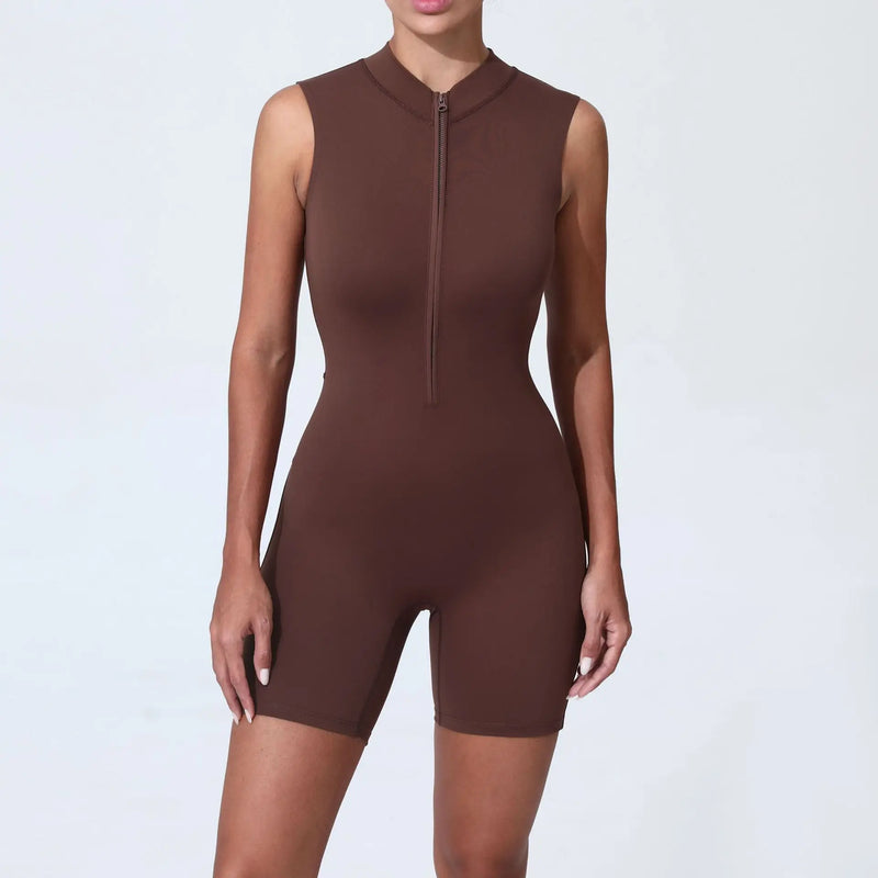Sleeveless Zip Front Workout Romper