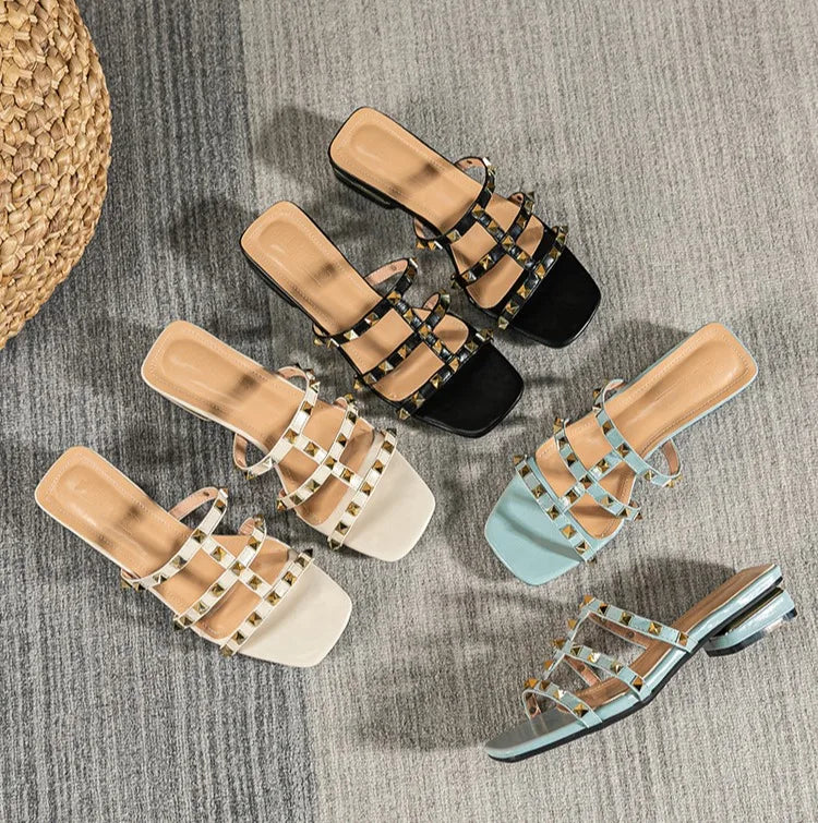 Studded Strap Block Heel Sandals