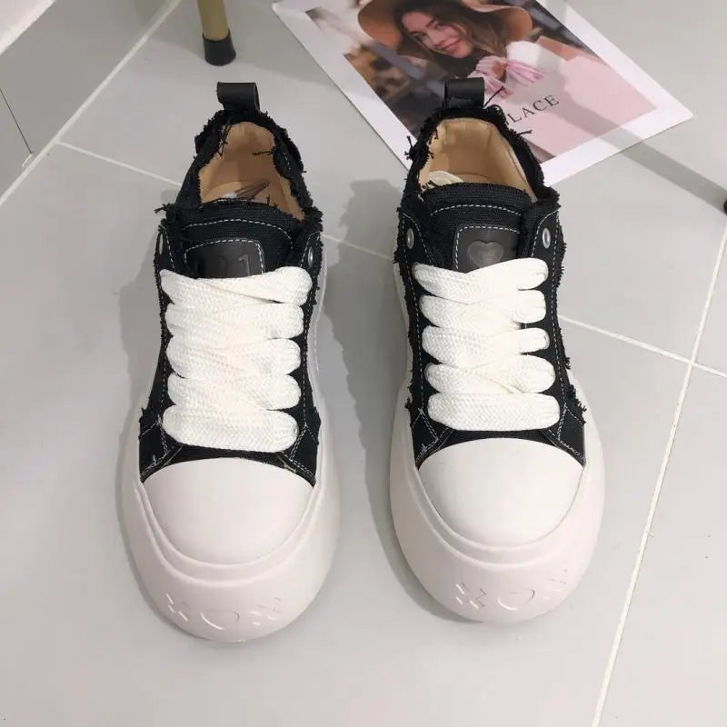 Distressed Canvas Platform Sneakers