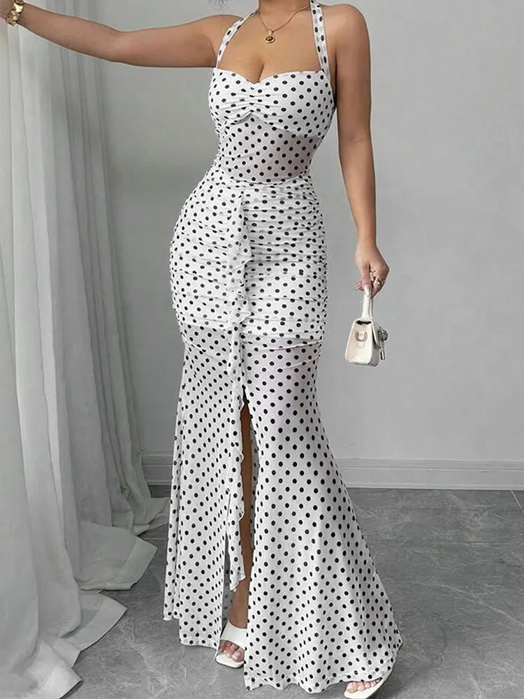 White Dotted Long Dress