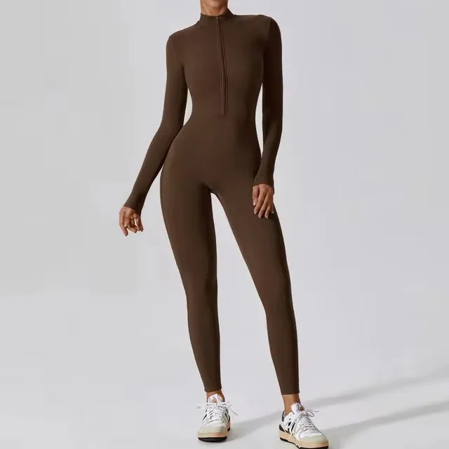Long Sleeve Zip Fitness Jumpsuit