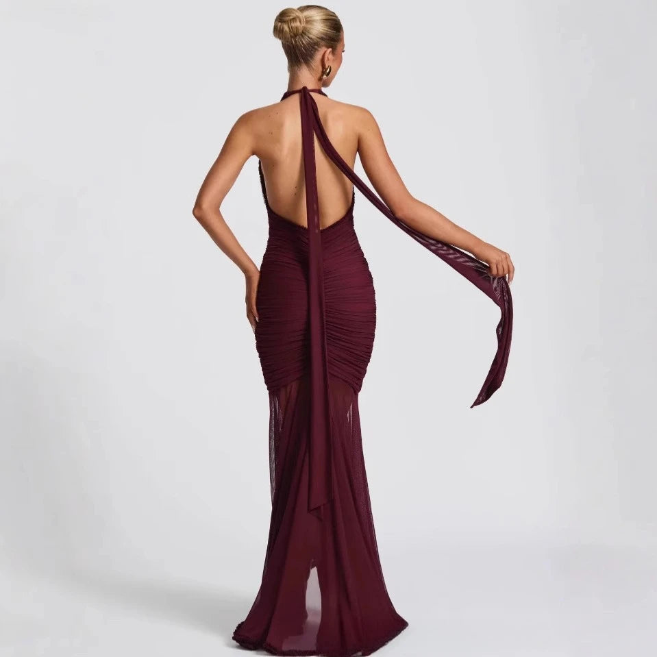 Plunge Halter Evening Gown
