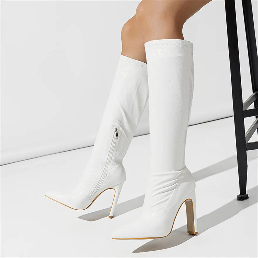 Faux Croc Knee-High Boots