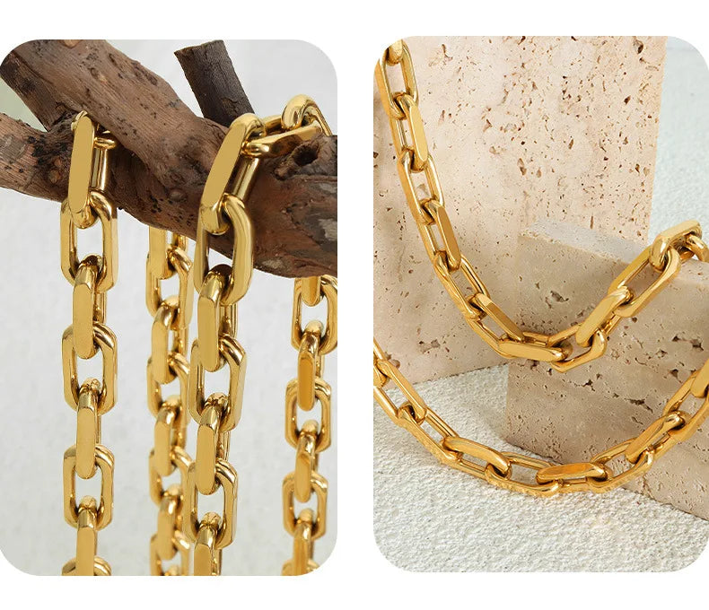 Gold Link Chain Necklace & Bracelet Set