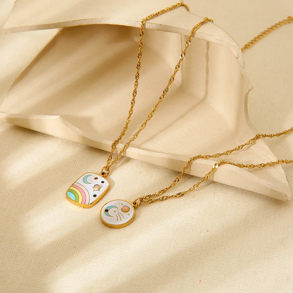 Celestial Enamel Charm Pendant Necklace