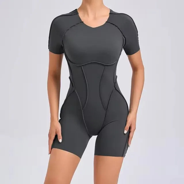 Seam-Contour Short Sleeve Jumpsuit