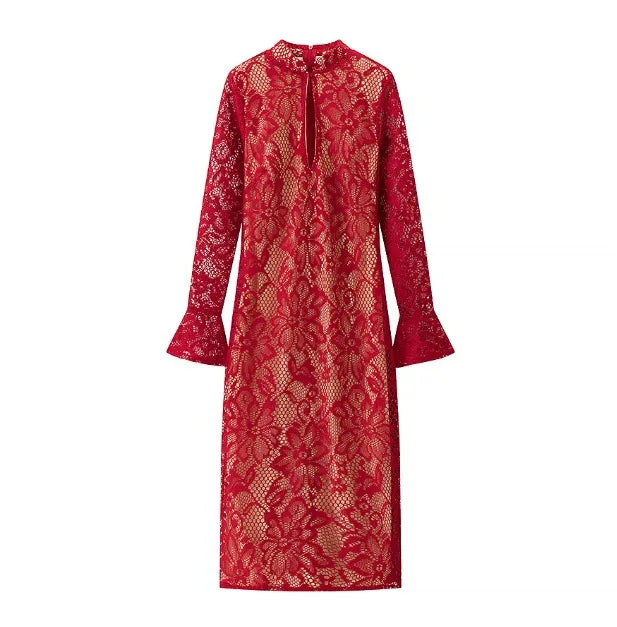 Luxe Lace Midi Dress with Deep Plunge