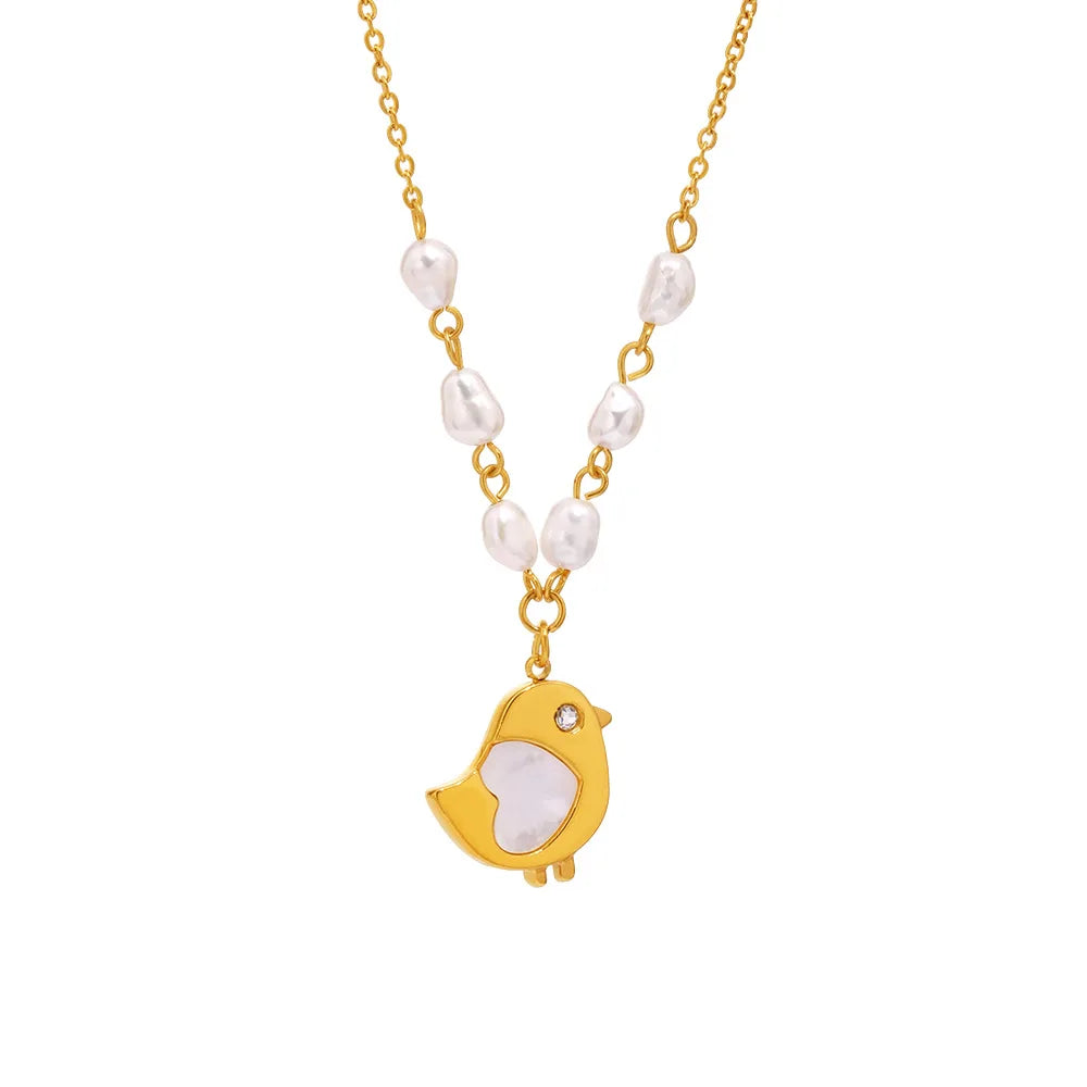 Pearl & Bird Charm Necklace